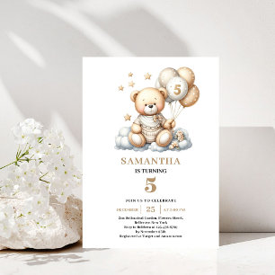Invitation Anniversaire 5 ans Ours en Peluche Ball