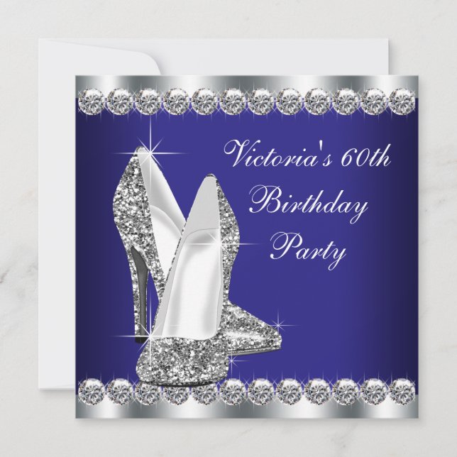 Invitation Anniversaire 60 ans femme bleu royal (Devant)