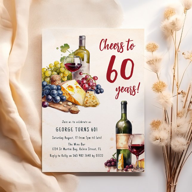 Invitation Anniversaire 60 ans Fromage et Vin Adul (Créateur téléchargé)