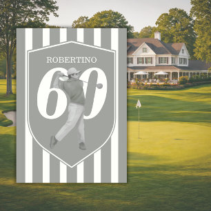 Invitation Anniversaire 60 ans Golfeur Prépa Vintage Gris Bla