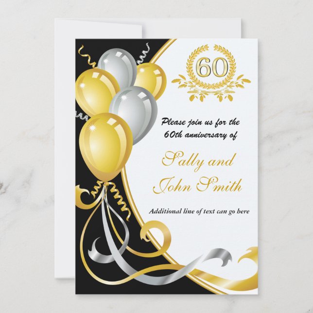 Invitation anniversaire 60 ans or et argent (Devant)