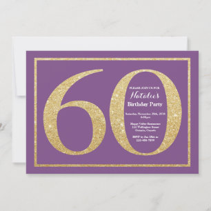Invitation Anniversaire 60 Ans Paillettes Violette