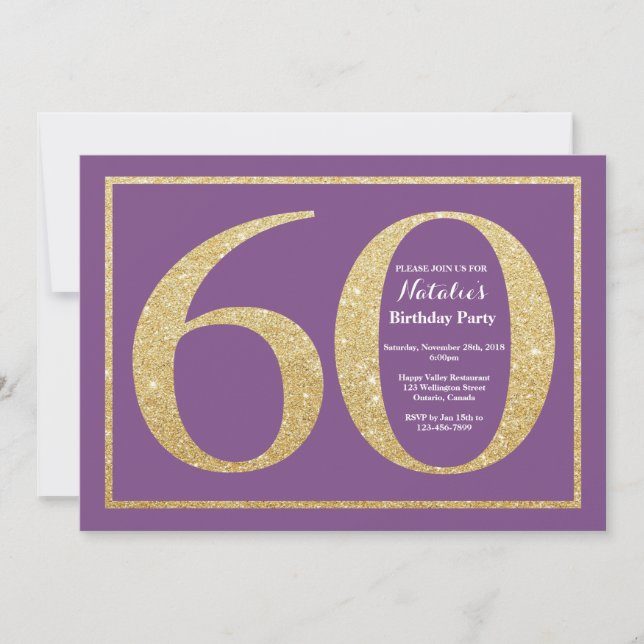 Invitation Anniversaire 60 Ans Paillettes Violette (Devant)