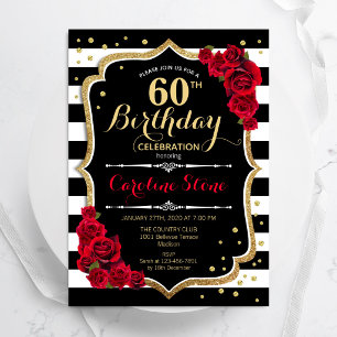 Invitation Anniversaire 60 ans Rayures Noir Blanc 
