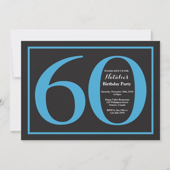 Invitation Anniversaire 60 ans Tableau Noir Bleu et Noir (Devant)