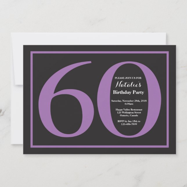 Invitation Anniversaire 60 ans Tableau noir violet et noir (Devant)