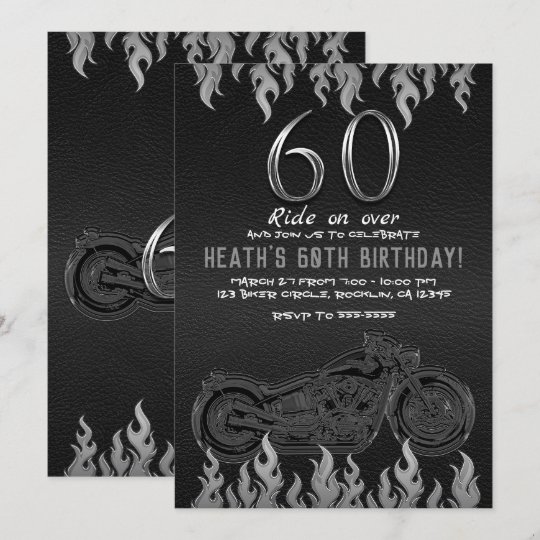 Invitation Anniversaire 60 Argente En Cuir Noir De Moto Zazzle Fr