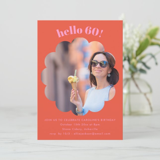 Invitation Anniversaire 60 Soixante Ans Fleur Rose (Debout devant)