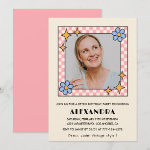 Invitation anniversaire 61 ans photo florale rétro