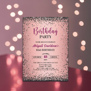 Invitation Anniversaire 61 élégant noir paillettes métallisé