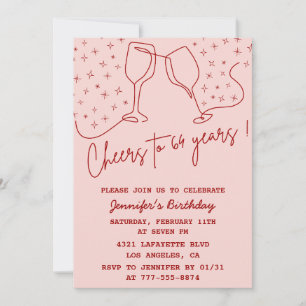Invitation Anniversaire 64 ans Elegant Pink Cheers Champagne