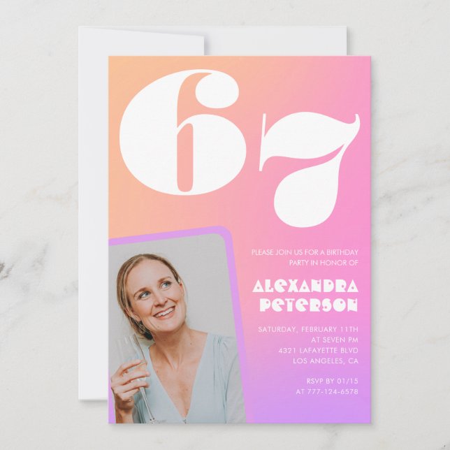 Invitation anniversaire 67 ans avec photo rétro dé (Devant)