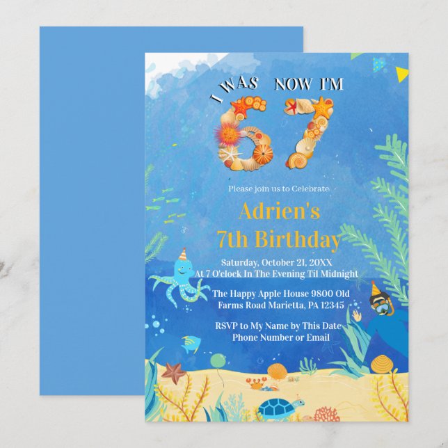 Invitation Anniversaire 6→7 Tendance Meme Under the Sea (Devant / Derrière)