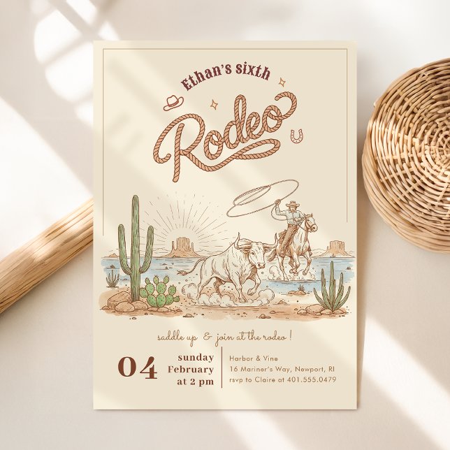 Invitation Anniversaire 6 ans Cow-Boy Rodéo Gingham Rustique  (Créateur téléchargé)