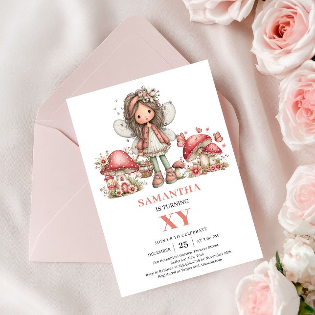 Invitation anniversaire 6 ans Fée joyeuse Floral p (Joyful Fairy 6th Birthday Pastel Floral Invitation)