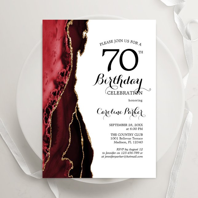 Invitation Anniversaire 70 ans Agate Or Blanc Rouge (Créateur téléchargé)