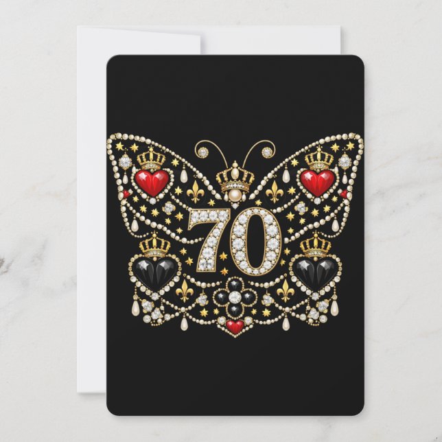 Invitation anniversaire 70 ans bijoux diamants papillon (Devant)