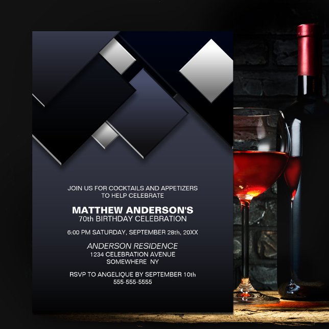 Invitation Anniversaire 70 ans Cocktail Abstrait N (Créateur téléchargé)