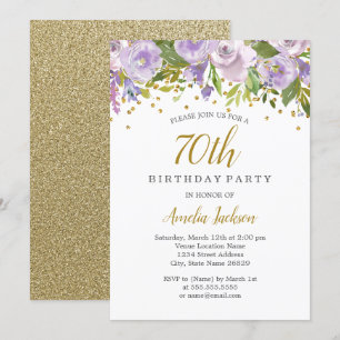 Invitation anniversaire 70 ans Fleur Purple Sparkl