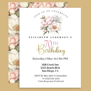 Invitation Anniversaire 70 Ans Fleurie Rose Pâle J