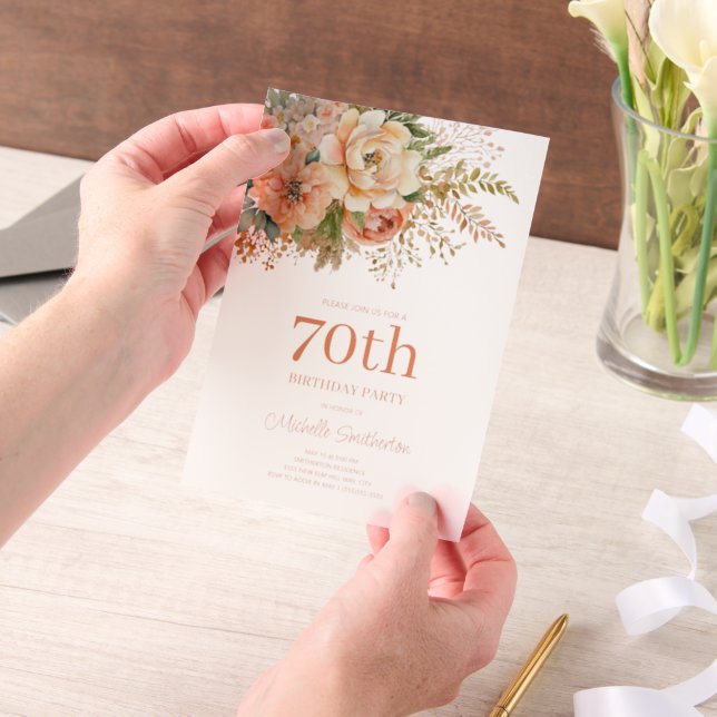 Invitation Anniversaire 70 ans Fleurs Aquarelle Cr (Ordinateur de poche)