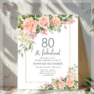 Invitation Anniversaire 70 Ans Fleurs de Roses Ros