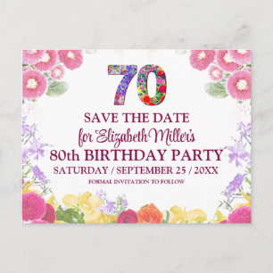 Invitation anniversaire 70 ans Floral Rose à sauve