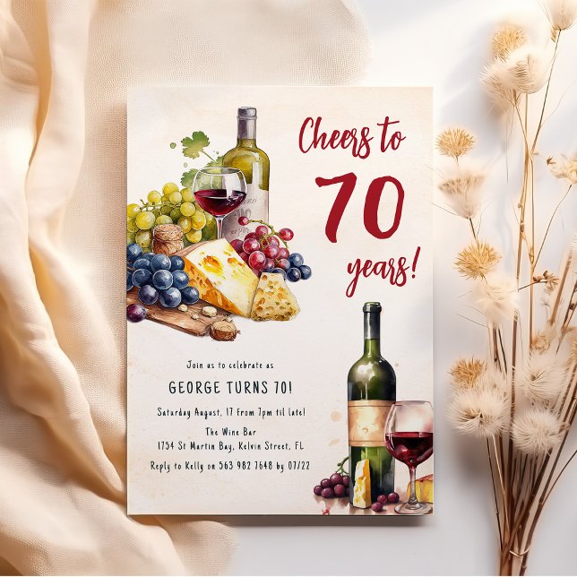 Invitation anniversaire 70 ans Fromage Et Vin Char (Créateur téléchargé)