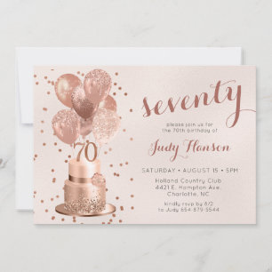 Invitation Anniversaire 70 Ans Gâteau Rose Gold