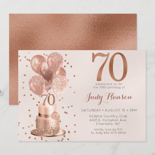 Invitation Anniversaire 70 Ans Gâteau Rose Gold