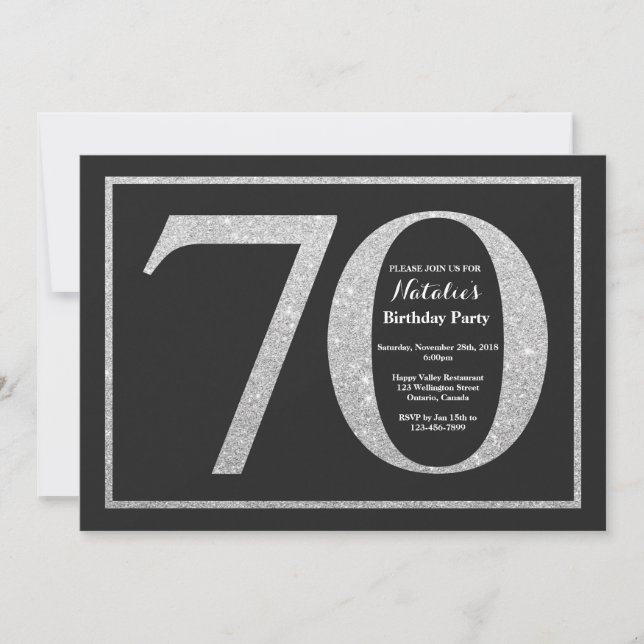 Invitation Anniversaire 70 ans Paillettes Argent T (Devant)