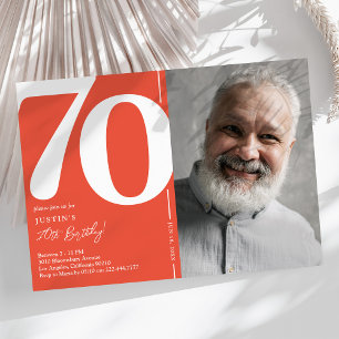 Invitation anniversaire 70 ans photo rouge vibrant