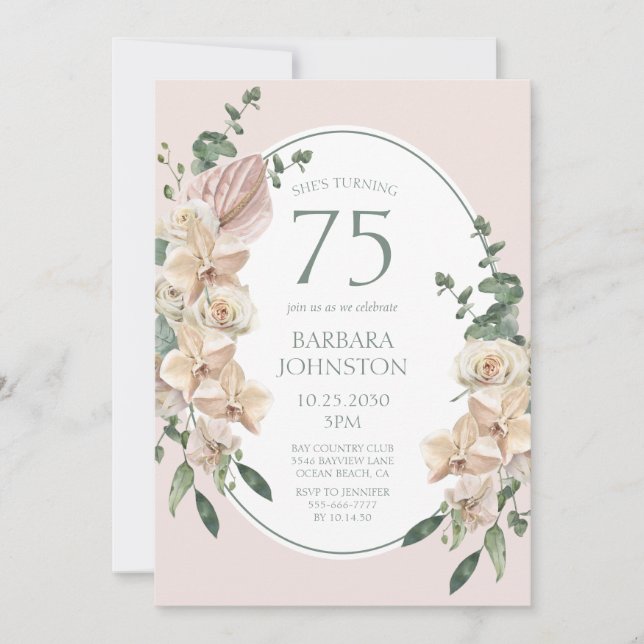 Invitation Anniversaire 75 ans Floral Tropical (Devant)