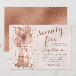 Invitation Anniversaire 75 Ans Gâteau Rose Gold