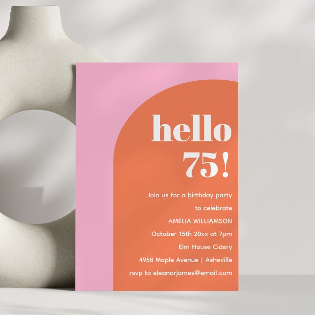Invitation Anniversaire 75 Ans Moderne Gras Géométrique Rose  (Créateur téléchargé)