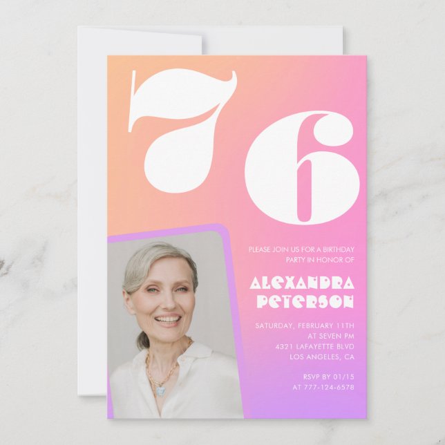 Invitation anniversaire 76 ans avec photo rétro dé (Devant)