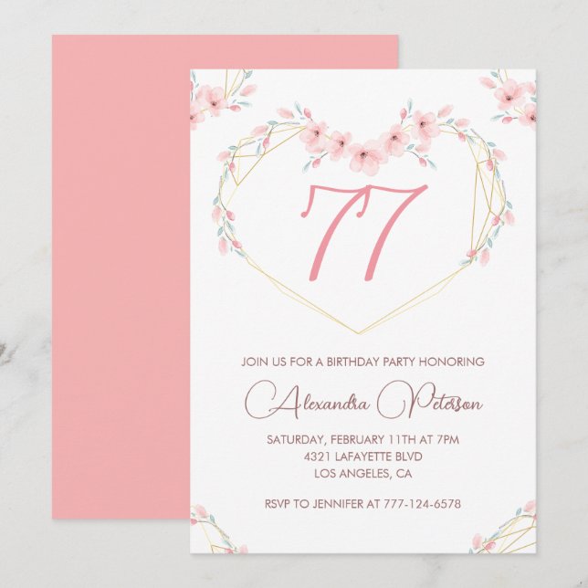 Invitation anniversaire 77 ans Bohème Florale Aqua (Devant / Derrière)