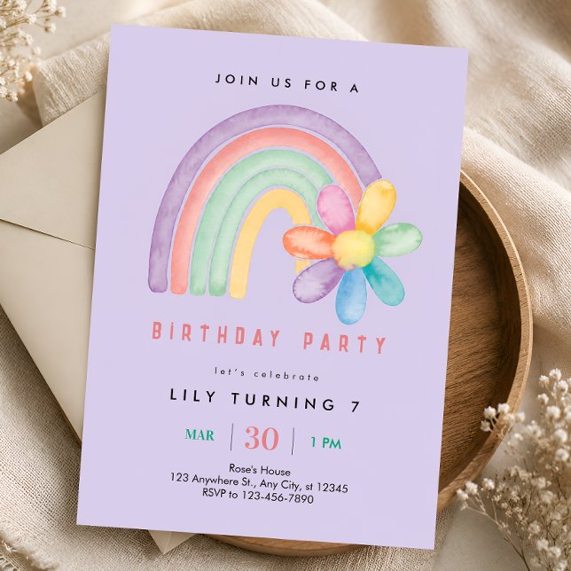 Invitation Anniversaire 7 ans Arc-en-ciel Pastel (Créateur téléchargé)