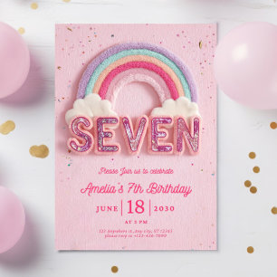Invitation anniversaire 7 ans modifiable, rose