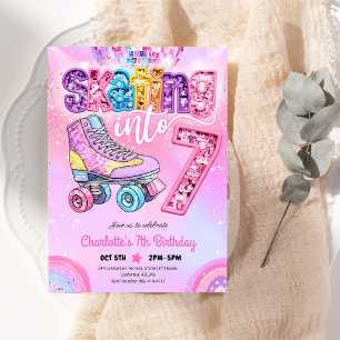 Invitation Anniversaire 7 ans Neon Disco Roller Skating