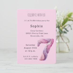 Invitation Anniversaire 7 Ans Rose Lavande Violet Cozy