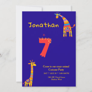 Invitation Anniversaire 7 Ans Thème Animalier Coloré et Amusa