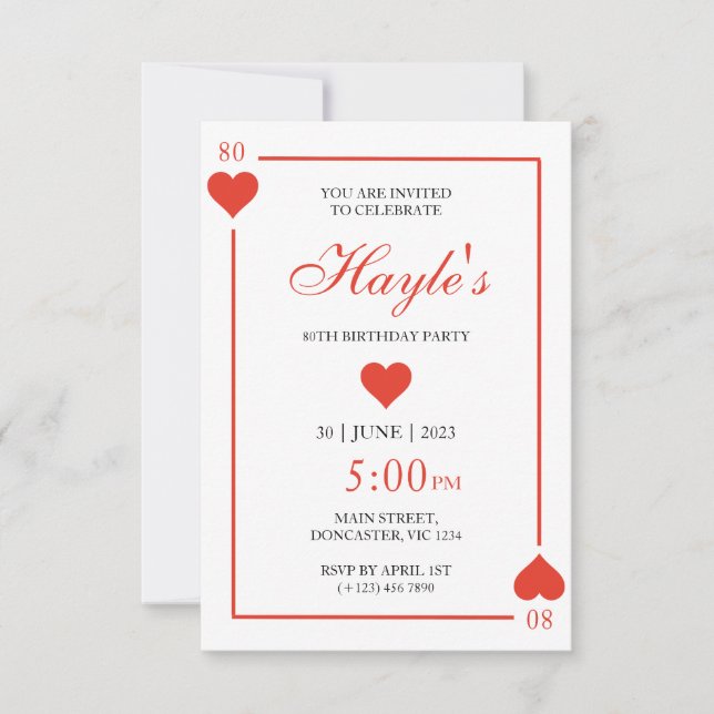 Invitation Anniversaire 80 ans Casino Queen of Hea (Devant)
