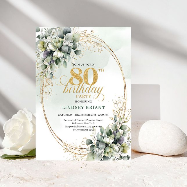 Invitation anniversaire 80 ans Elegant Boho Roses  (Elegant Boho White Roses 80th Birthday Invitation)