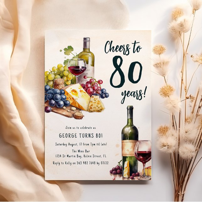 Invitation Anniversaire 80 Ans Fromage Et Vin Adul (Créateur téléchargé)