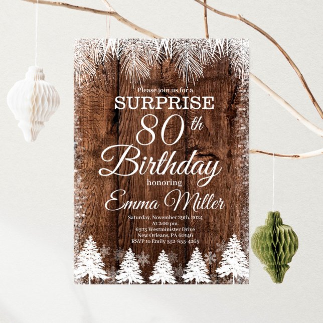 Invitation Anniversaire 80 ans Hiver Rustique  (Créateur téléchargé)