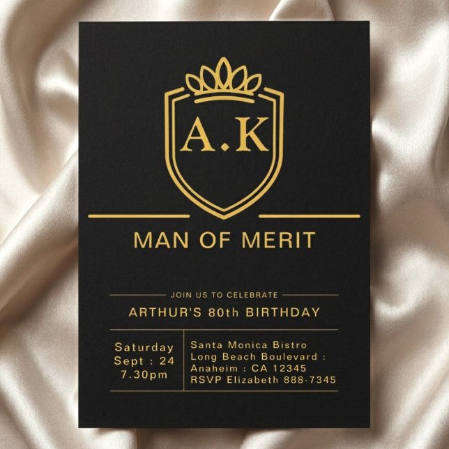 Invitation Anniversaire 80 Ans Mari Soirée Noir Or (80th birthday invite on cloth back ground)
