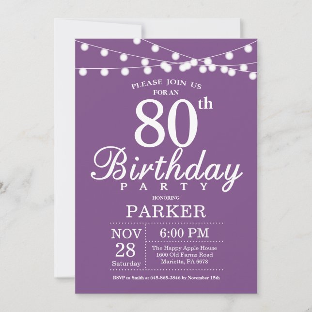 Invitation Anniversaire 80 Ans Violet Lavande (Devant)