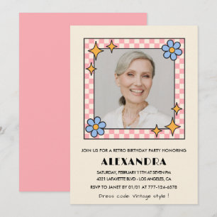 Invitation anniversaire 83 ans photo florale rétro