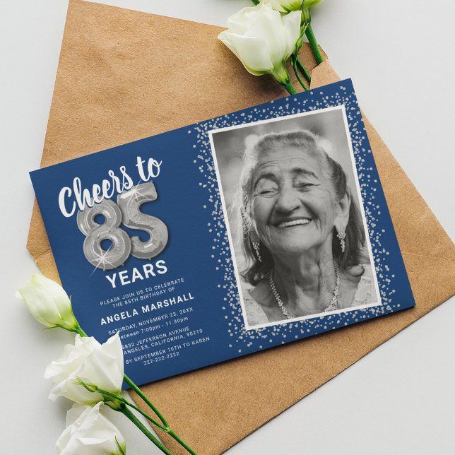 Invitation Anniversaire 85 Ans Bleu Argent Cheers (Créateur téléchargé)